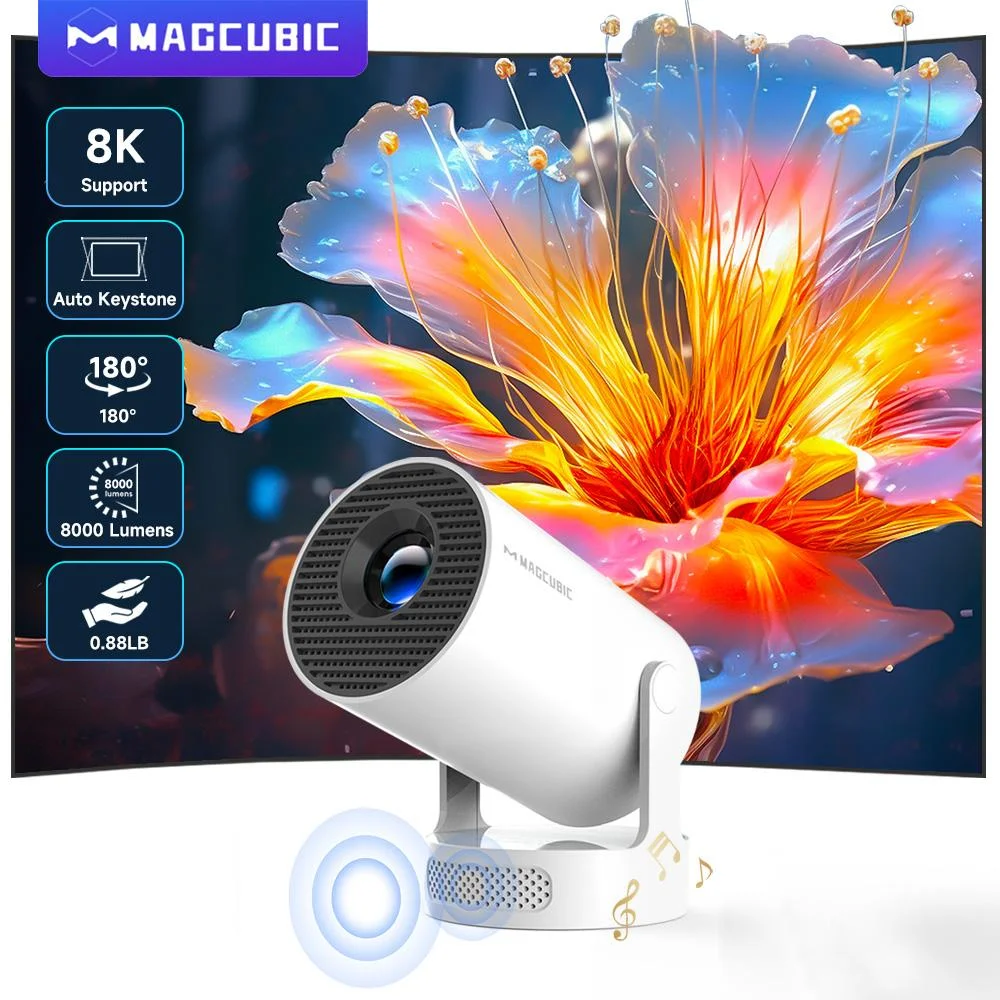 Magcubic 8K Wifi6 프로젝터 290ANSI 안드로이드 14 듀얼 WIFI Allwinner H726 BT5.4 1280*720P