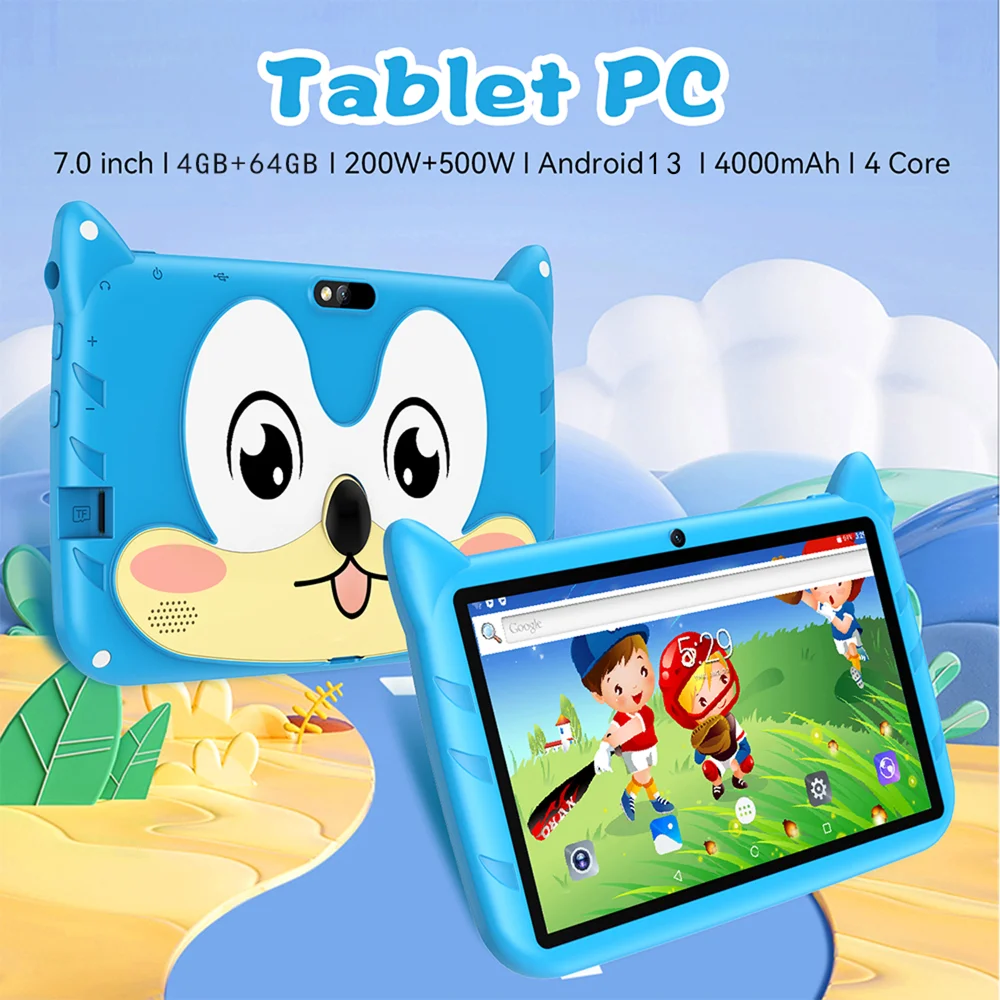 새로운 7인치 5G 와이파이 키즈 태블릿, 학습 교육용 안드로이드 13 쿼드 코어 구글 플레이 어린이 선물용 태블릿 PC, 4GB 램 64GB